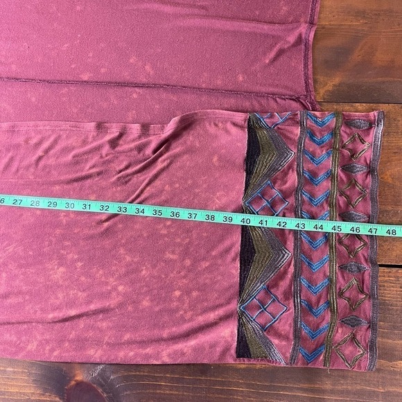 POL Burgundy Embroidered Rayon Kimono Robe Acid Wash Longline One Size Boho - Picture 8 of 8